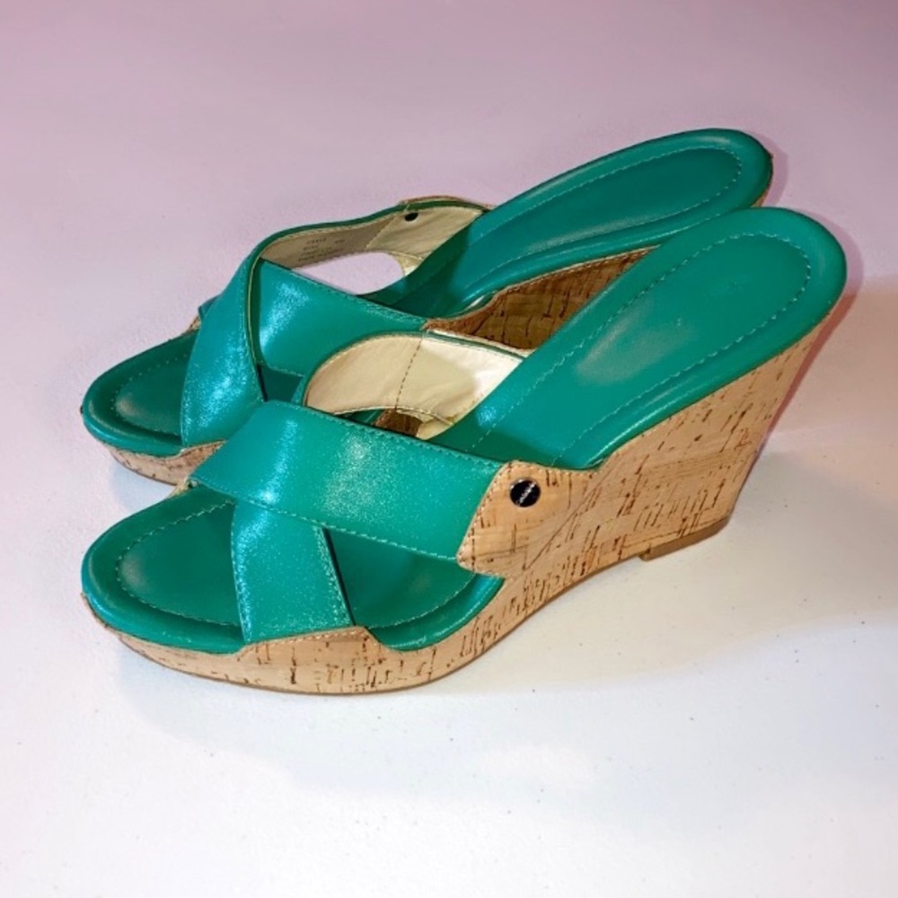 Calvin Klein Teal Cork Wedge Sandals